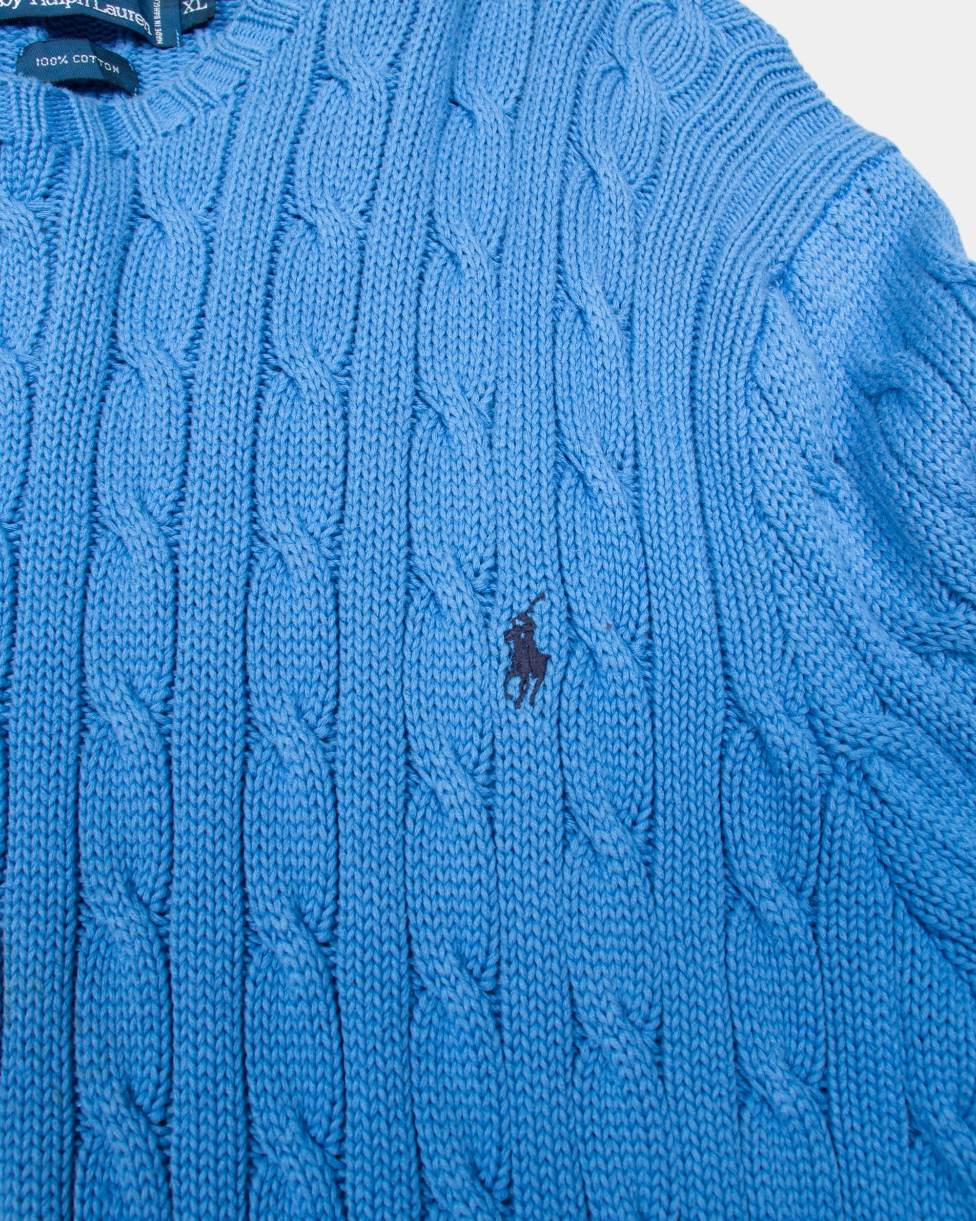 90s Ralph Lauren Sky Blue Cable Knit Sweater XL - The Thrift