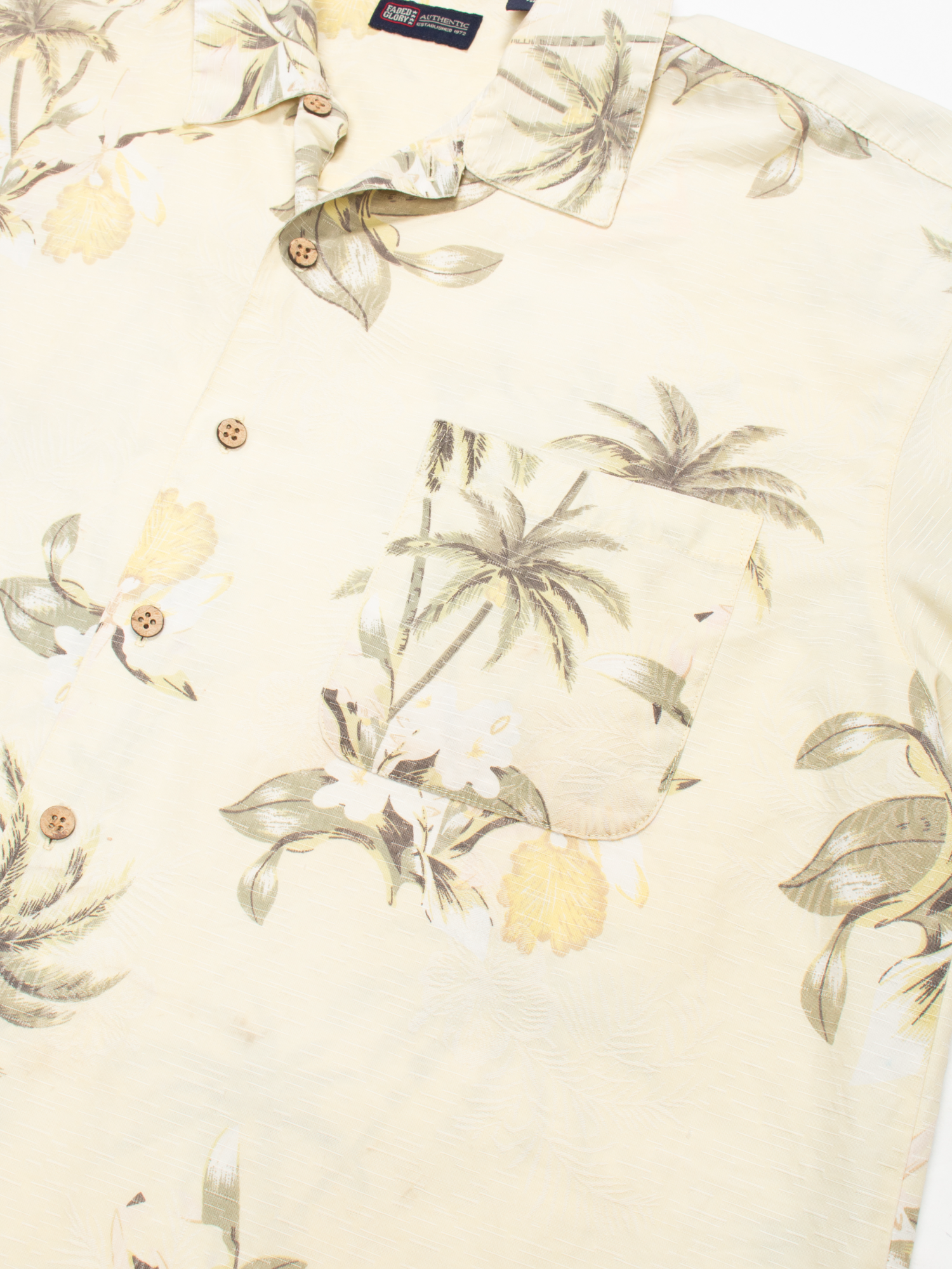 00s Faded Glory Yellow Floral Hawaiian Shirt L - The Thrift