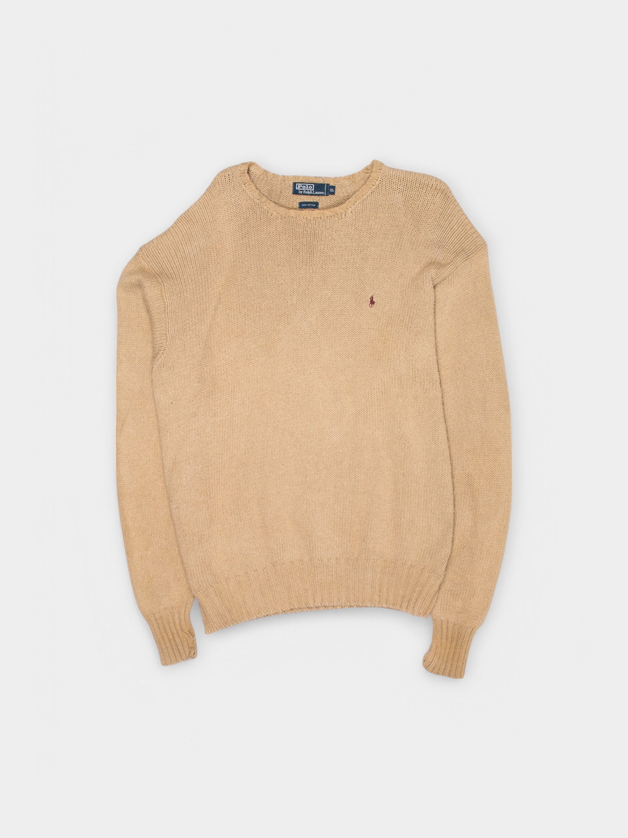 90s Polo by Ralph Lauren Cream Cotton Jumper XL - The Thrift