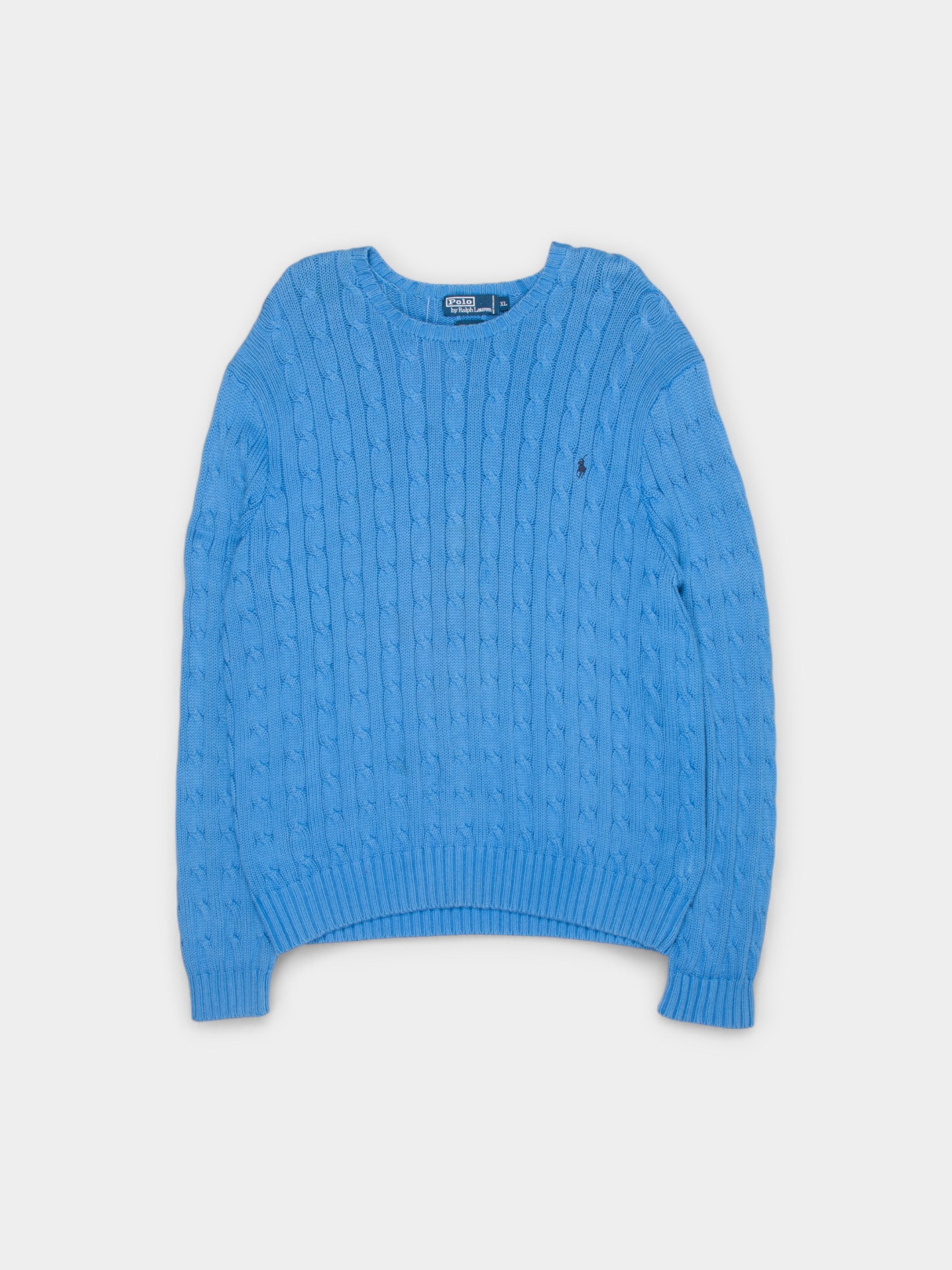90s Ralph Lauren Sky Blue Cable Knit Sweater XL - The Thrift