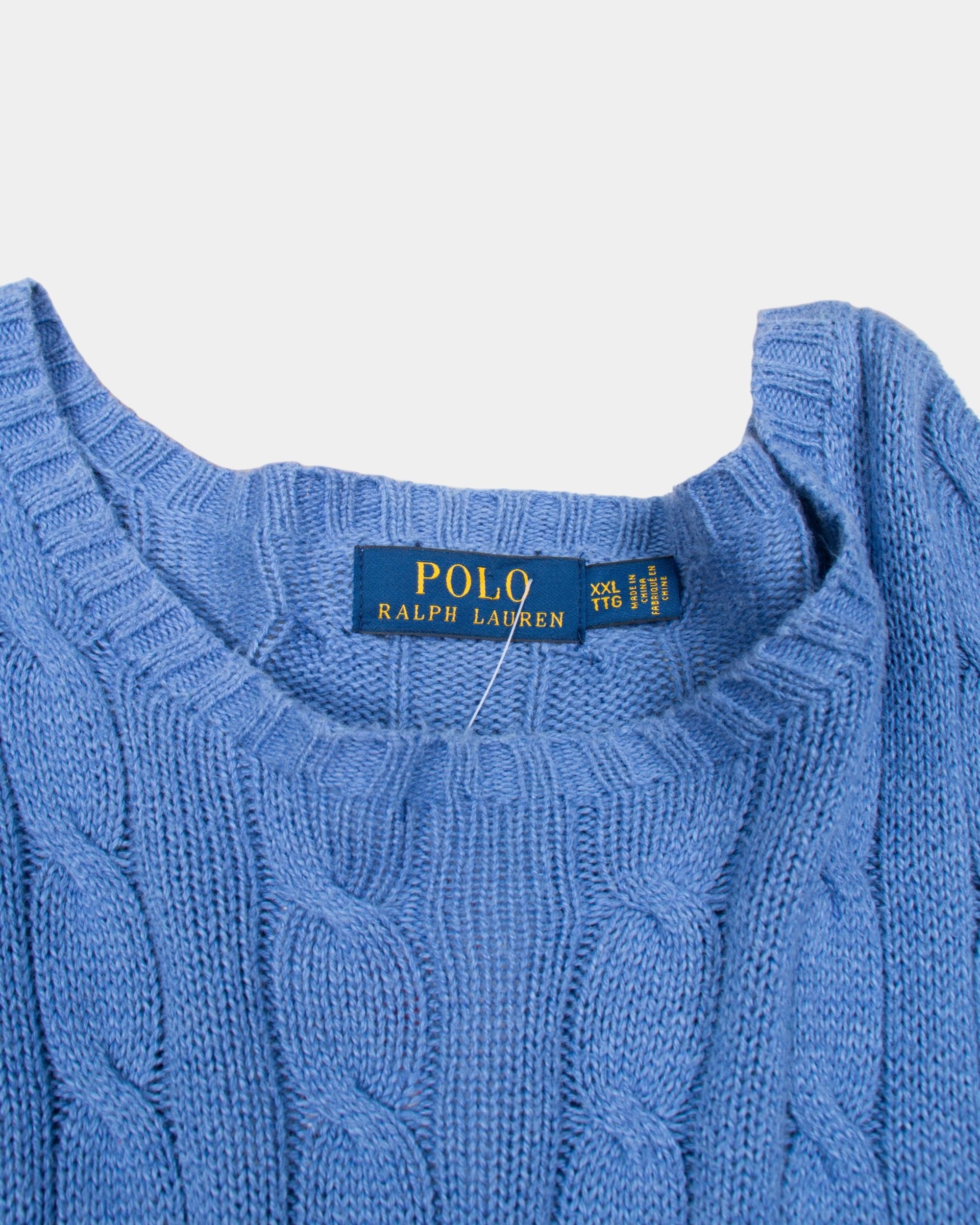 Modern Polo Ralph Lauren Blue Cable Knit Jumper XXL - The Thrift