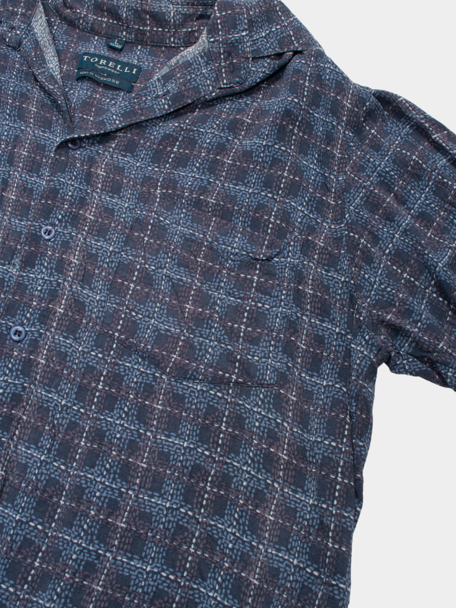 00s Torelli Navy Check Print Viscose Shirt M - The Thrift