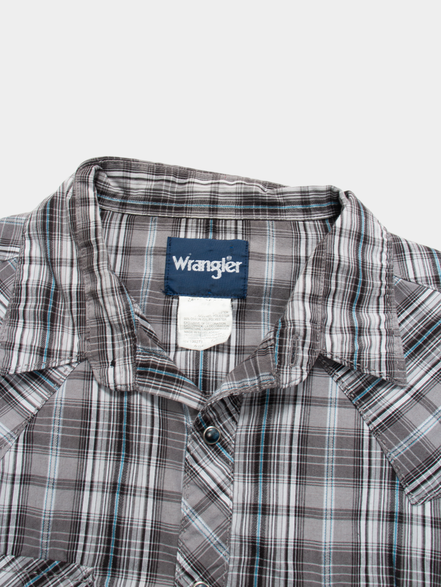 00s Wrangler Grey Plaid Western Shirt M - The Thrift