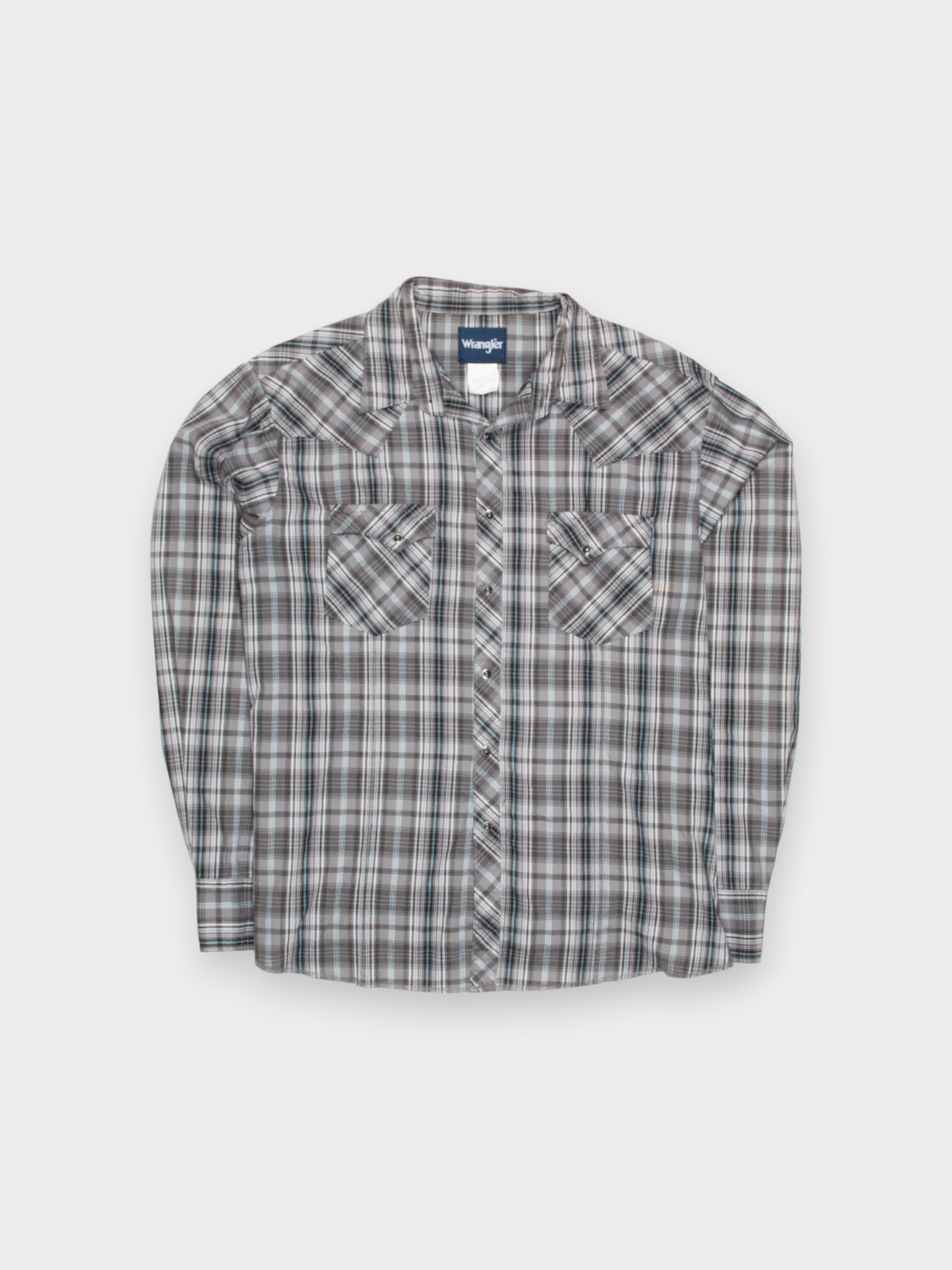 00s Wrangler Grey Plaid Western Shirt M - The Thrift