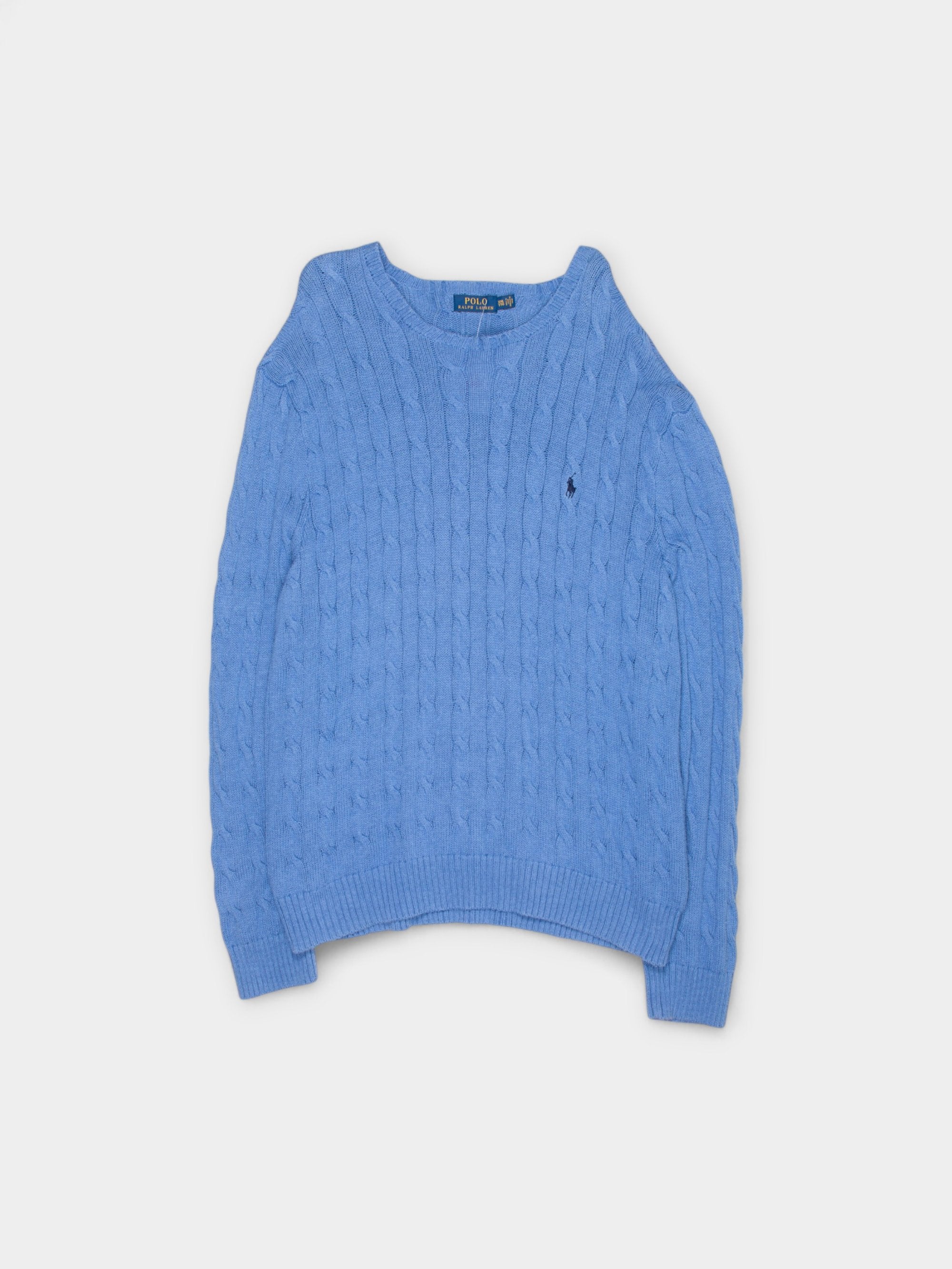 Modern Polo Ralph Lauren Blue Cable Knit Jumper XXL - The Thrift