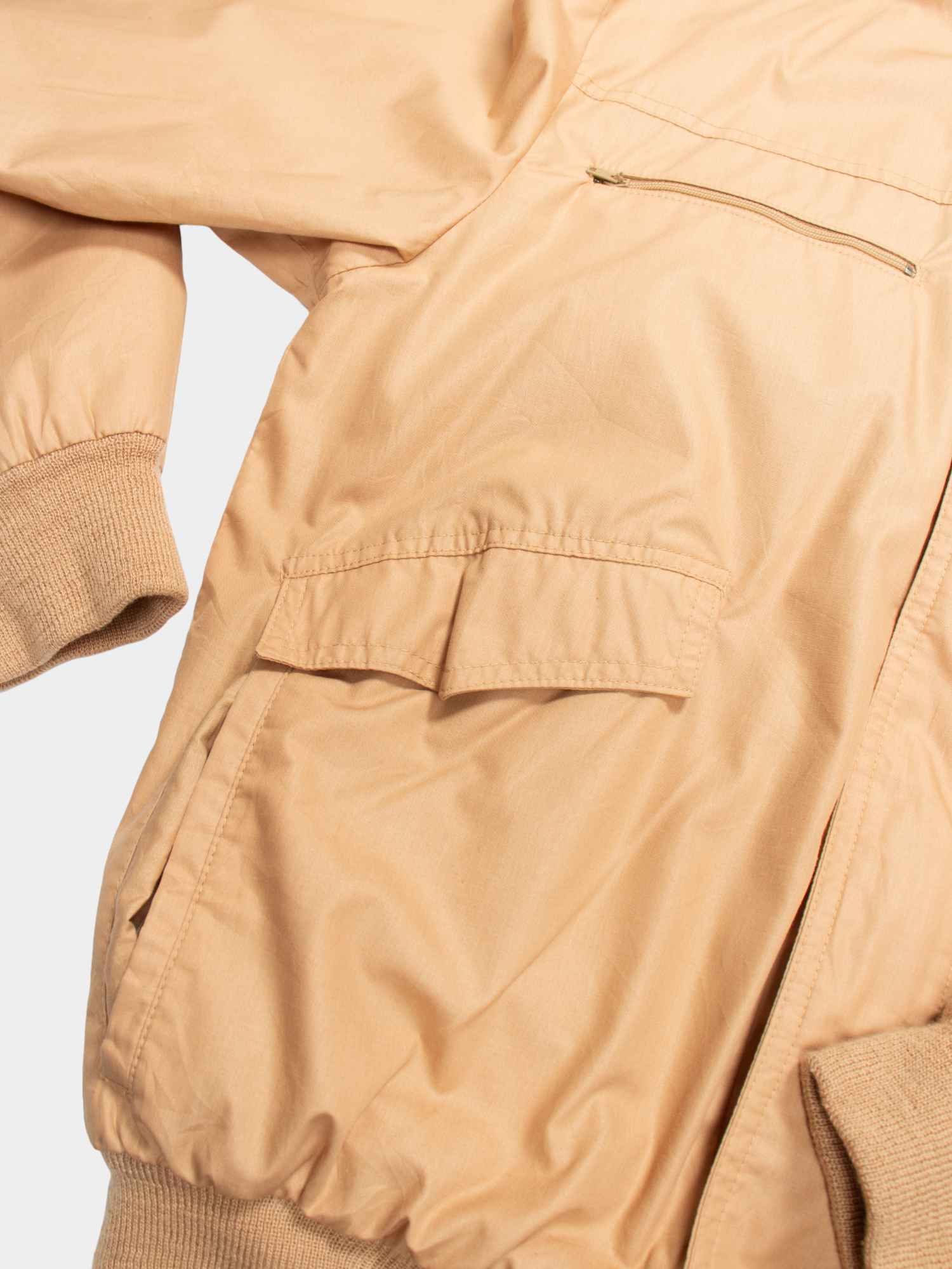 80s Number 1 Beige Racer Jacket with Striped Shoulder S - The Thrift