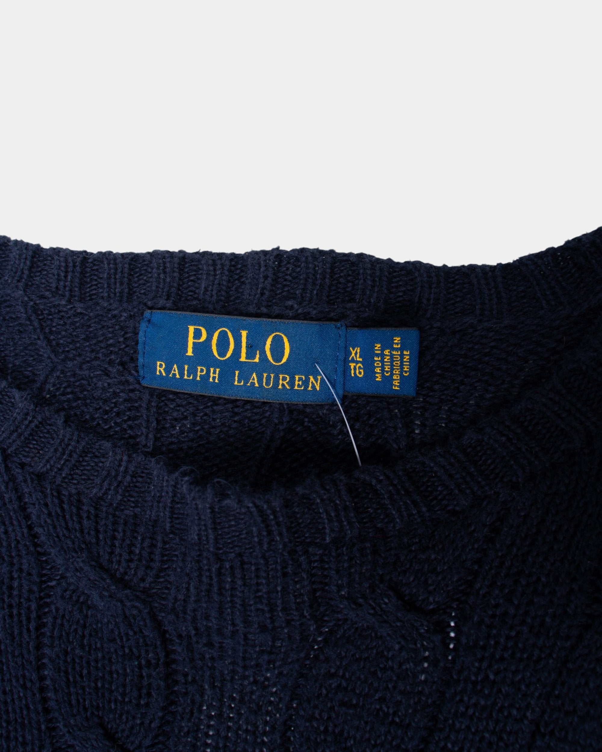 90s Polo Ralph Lauren Navy Cotton Cable Knit Jumper XL - The Thrift