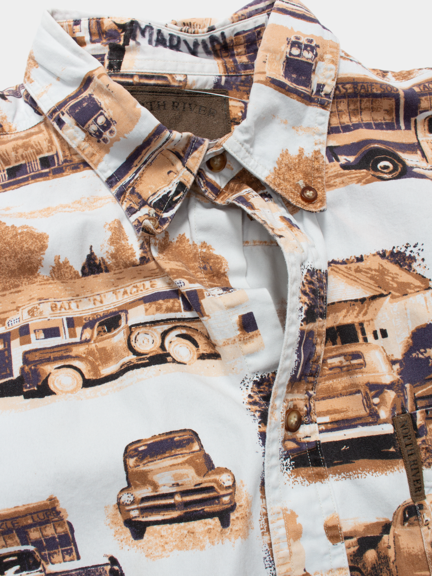 Vintage North River Multicoloured Car Print Button-Up Shirt L - The Thrift