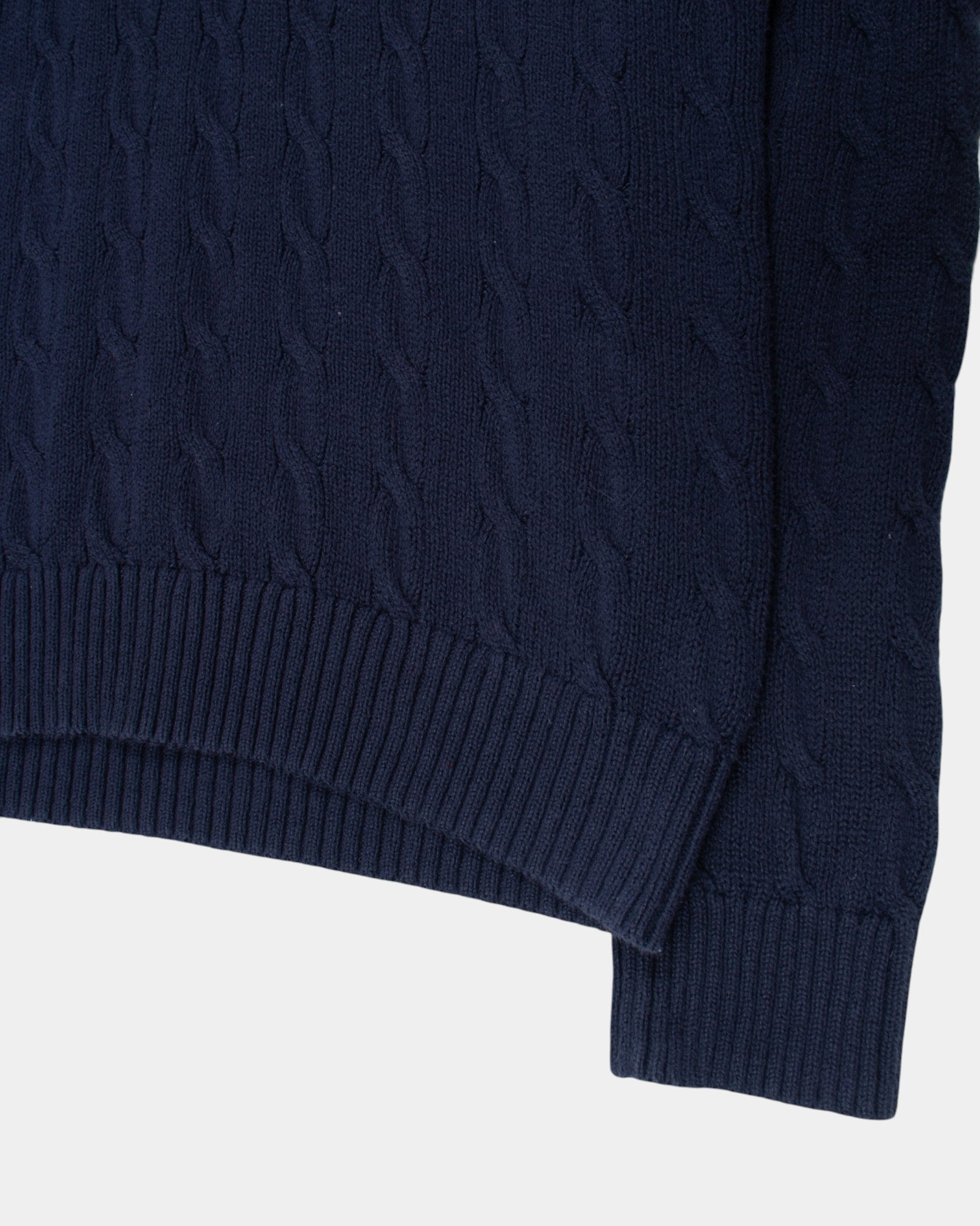 90s Polo Ralph Lauren Navy Cotton Cable Knit Jumper XL - The Thrift
