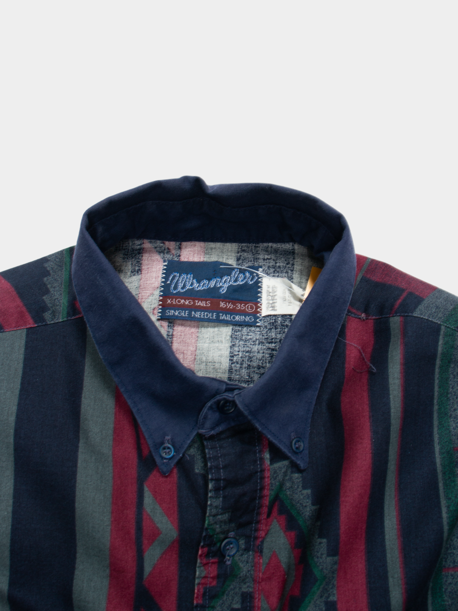 90s Wrangler Navy Multi Pattern Western Shirt M - The Thrift