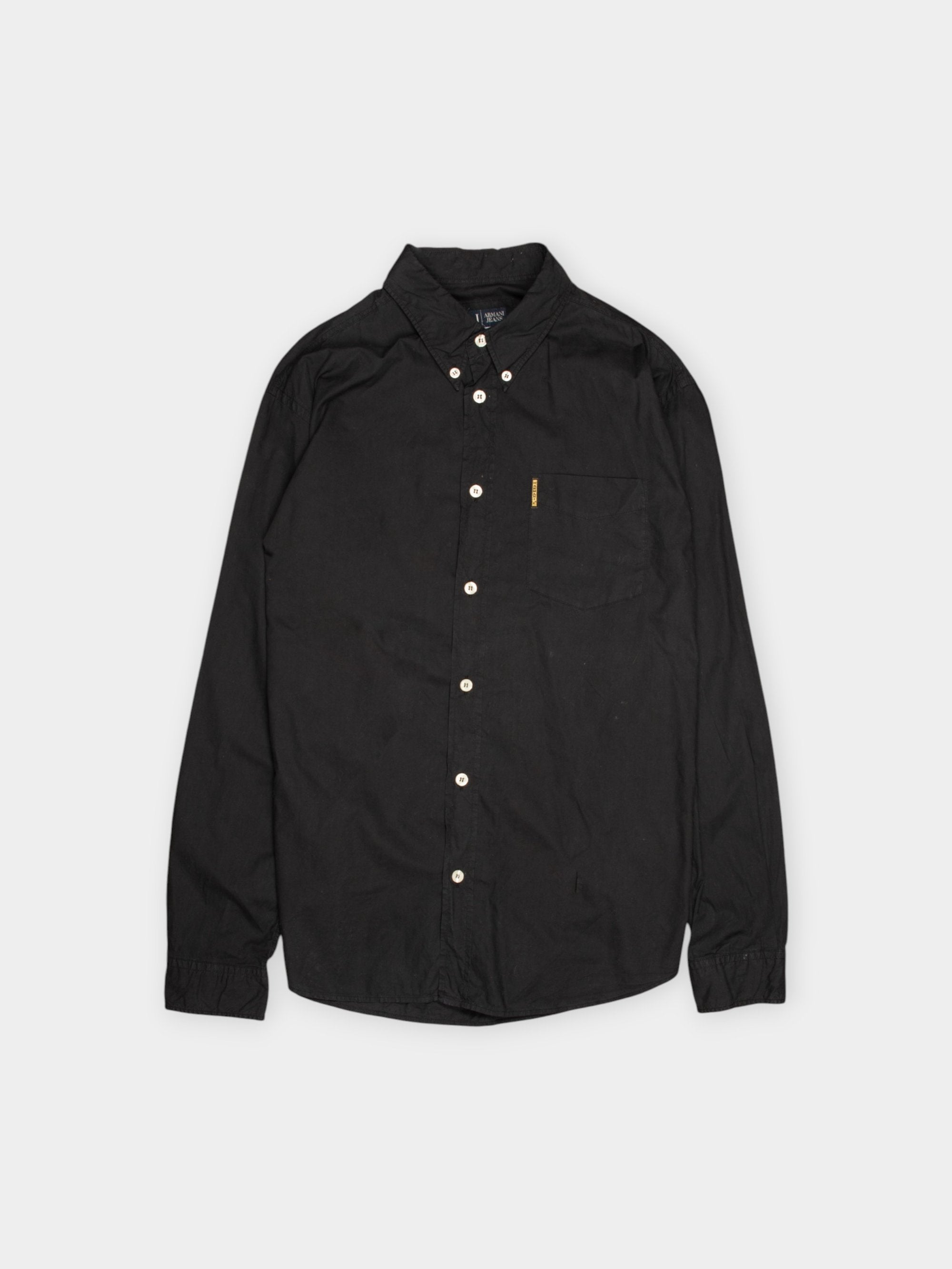 00s Armani Black Cotton Shirt L
