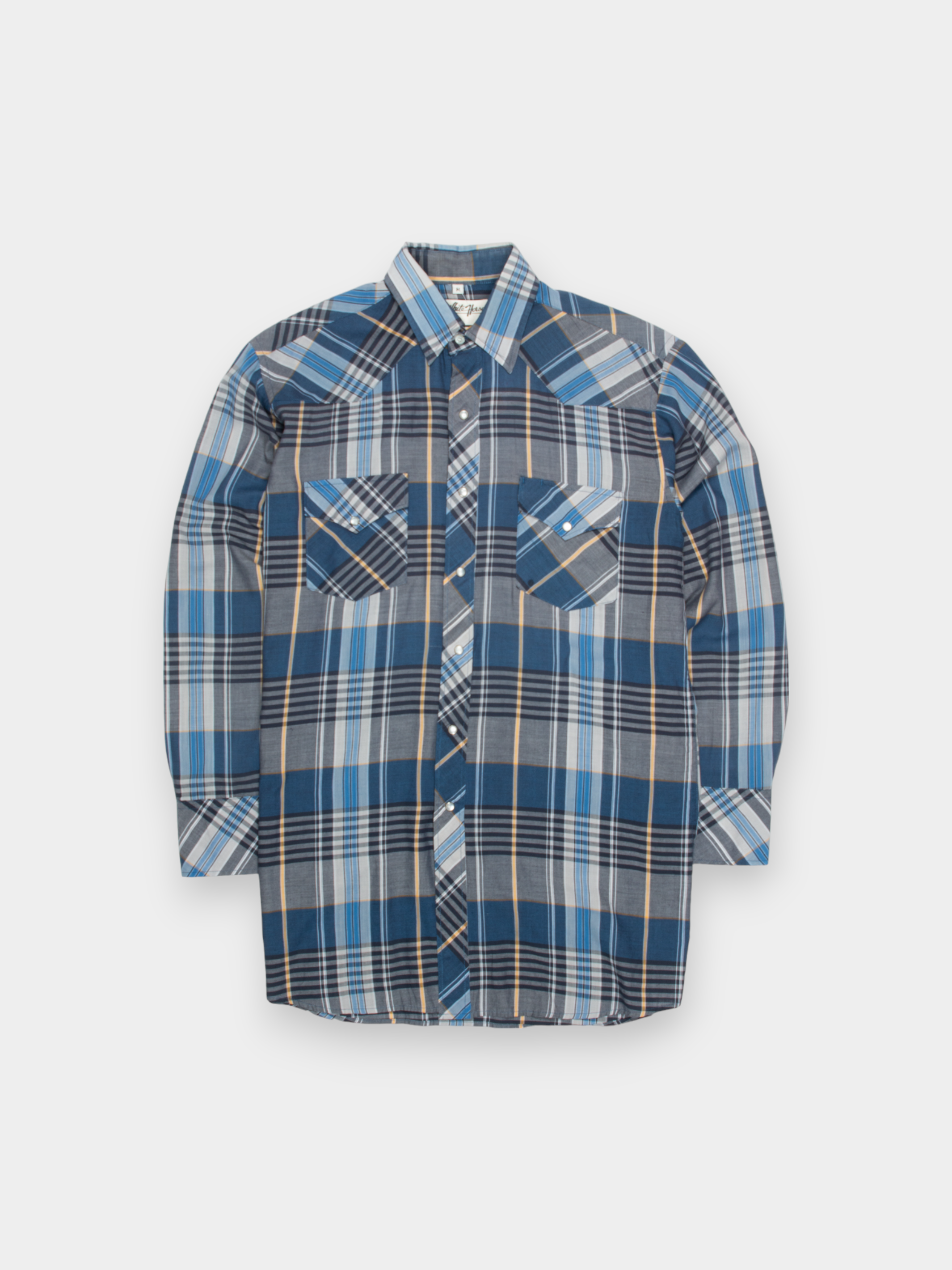90s White Horse Navy Plaid Flannel Western Shirt M - The Thrift