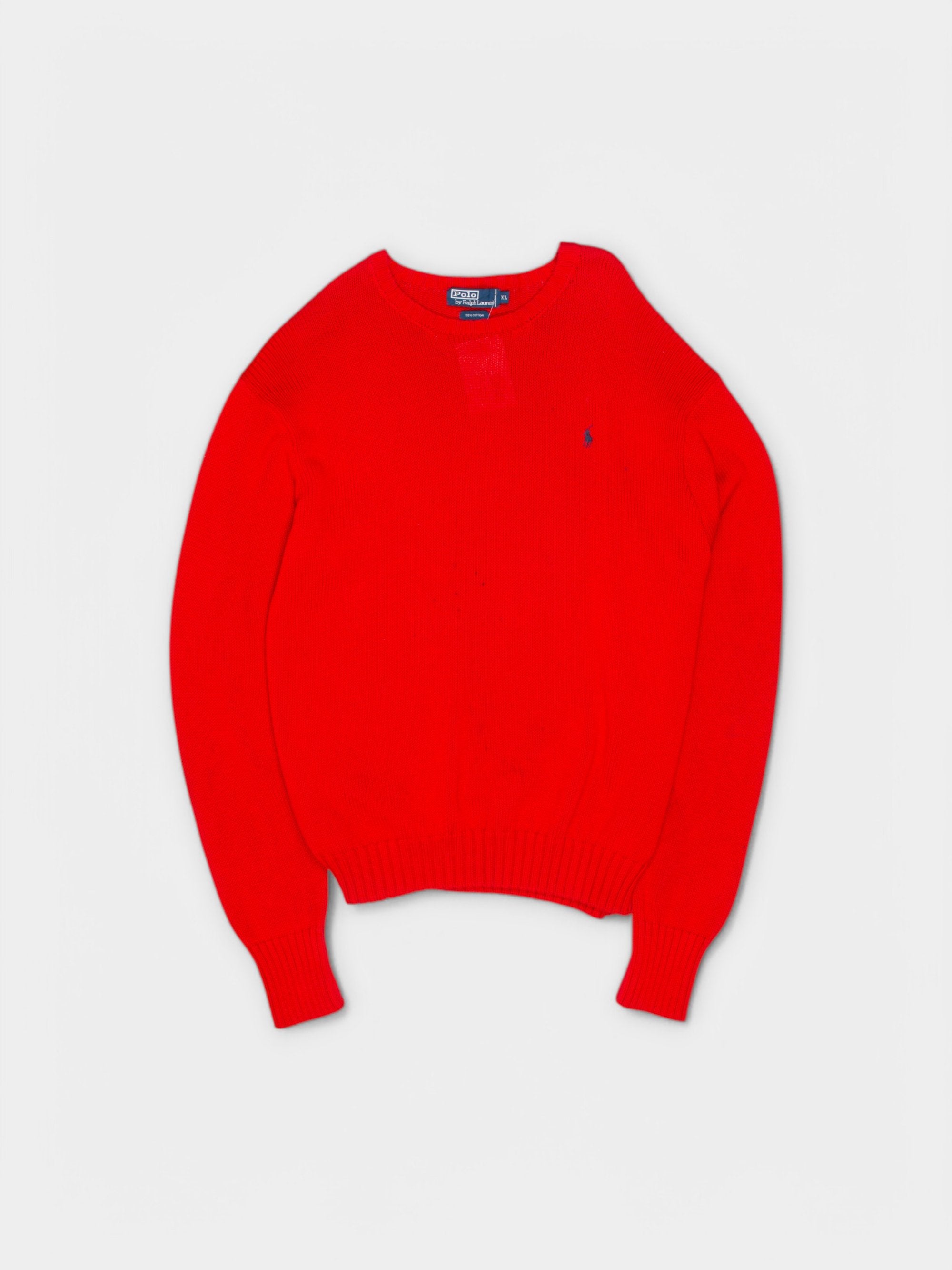 90s Polo by Ralph Lauren Red Cotton Sweater XL - The Thrift
