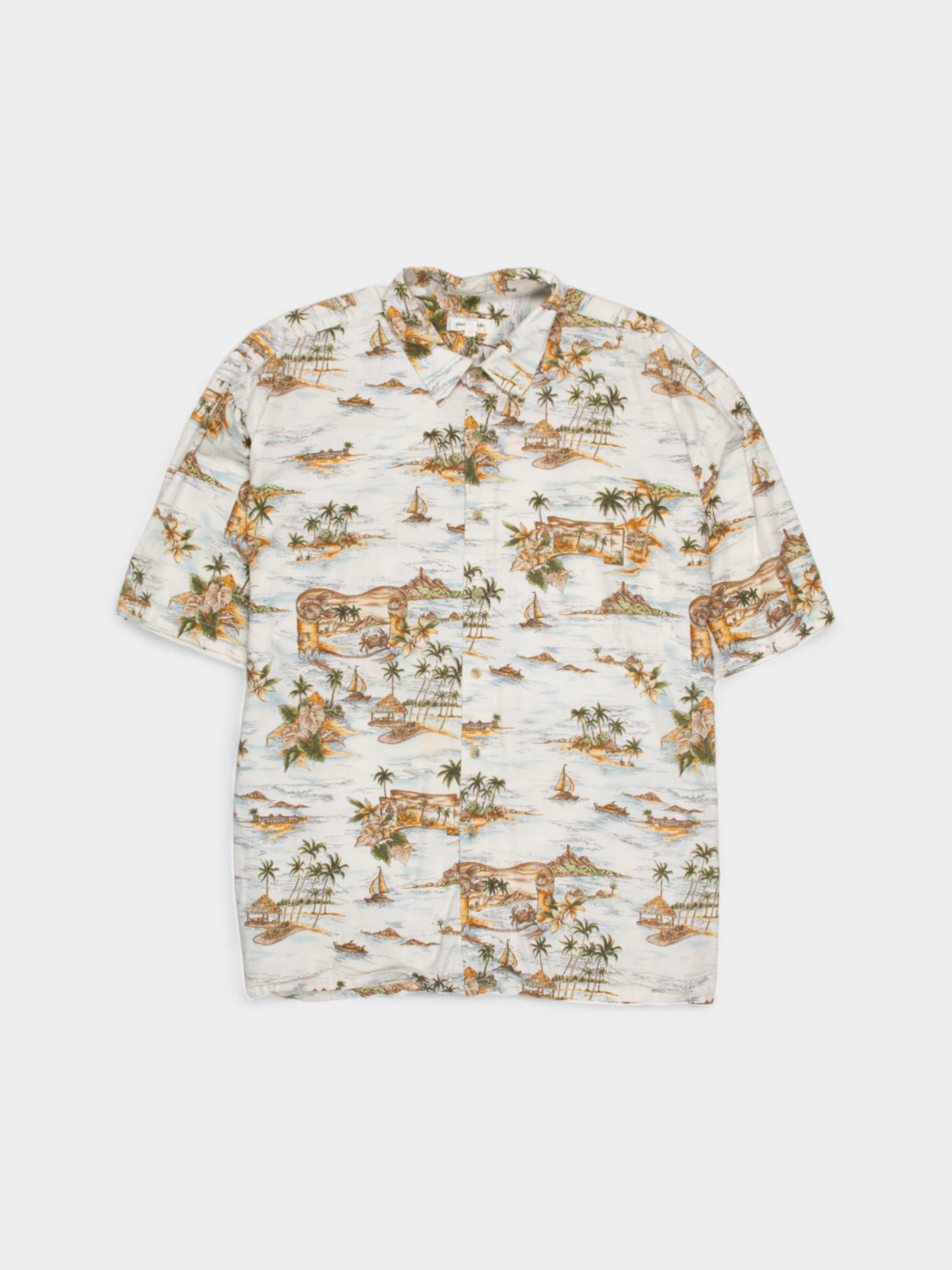 90s Pierre Cardin White Tropical Print Cotton Hawaiian Shirt XXL - The Thrift