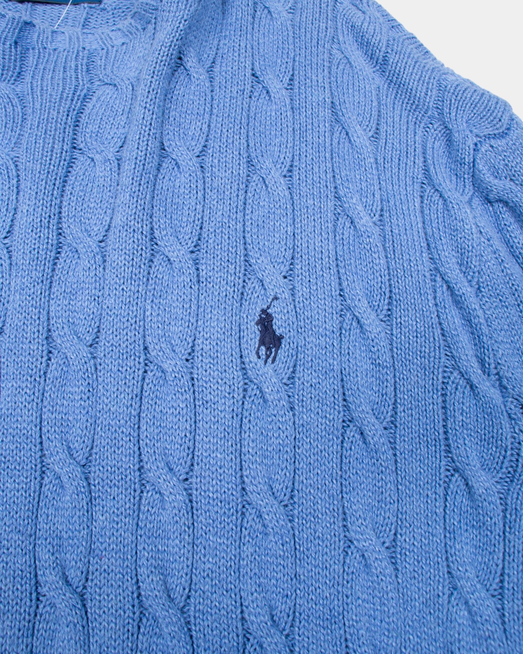 Modern Polo Ralph Lauren Blue Cable Knit Jumper XXL - The Thrift