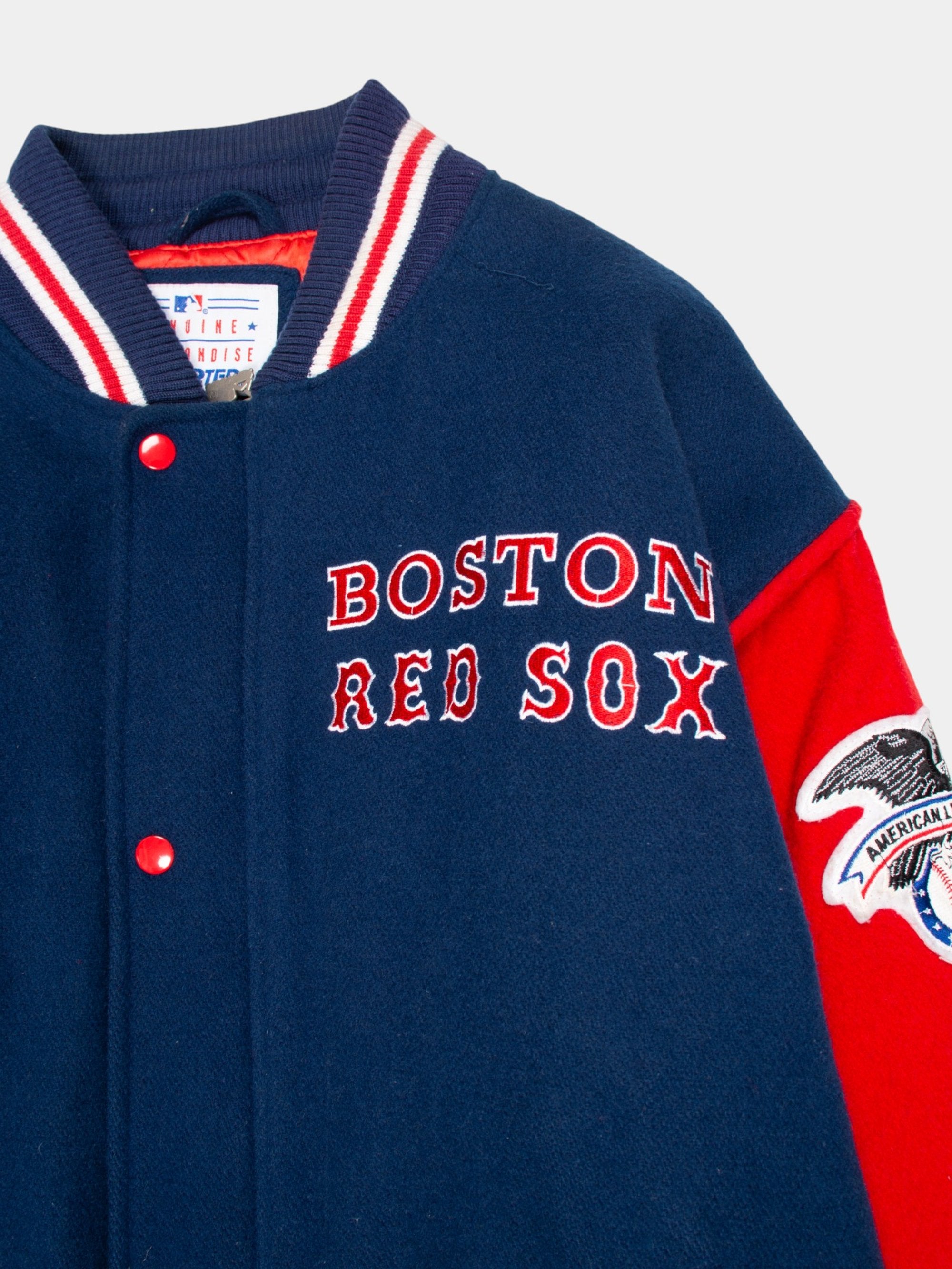 90s Red Sox Navy Wool Starter Varsity Jacket L - The Thrift