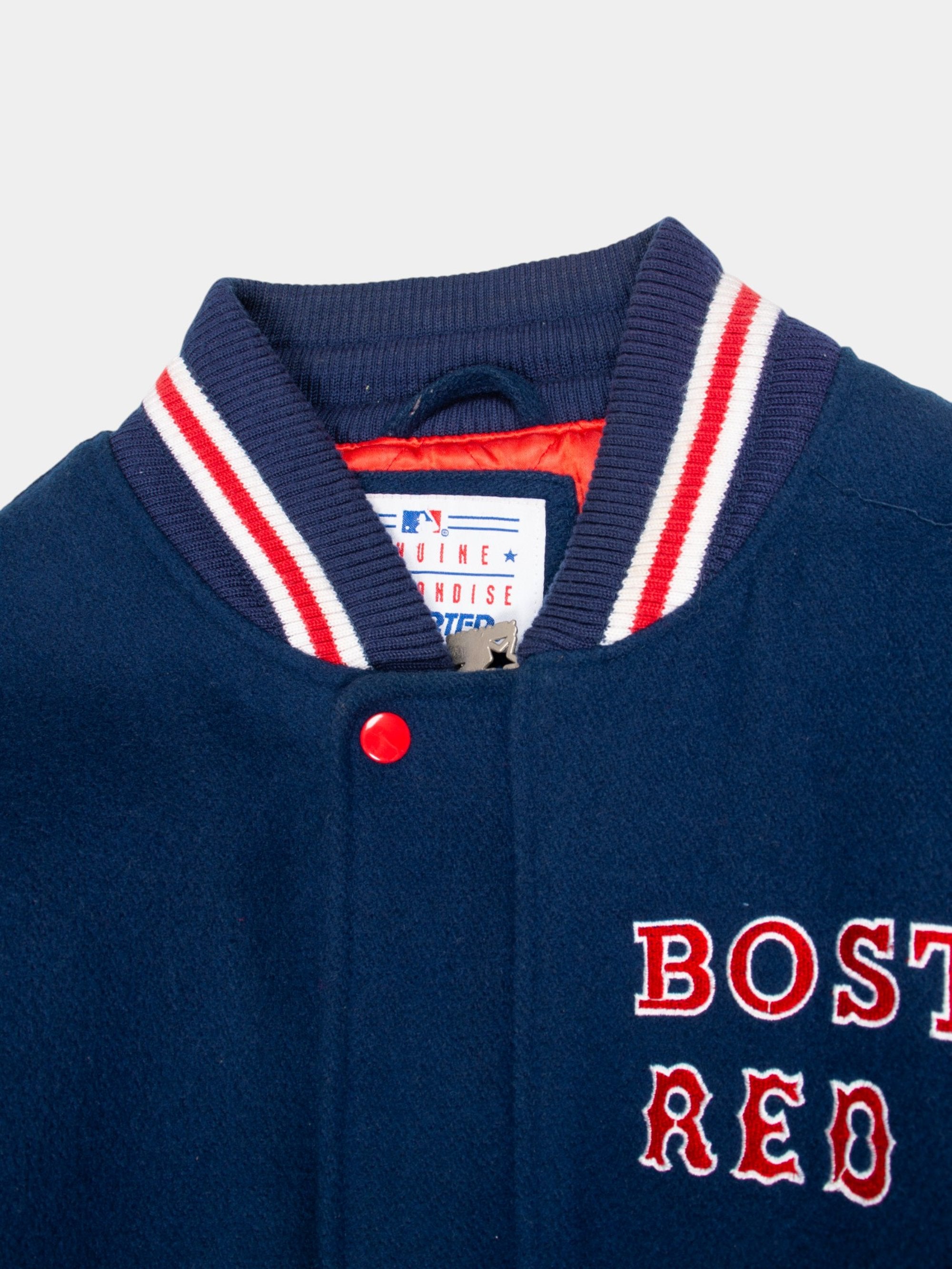90s Red Sox Navy Wool Starter Varsity Jacket L - The Thrift
