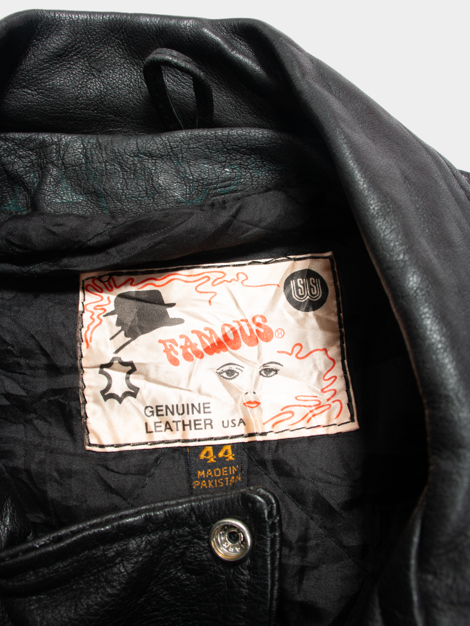 80s Famous Black Leather Motorcycle Jacket with Belt L - The Thrift