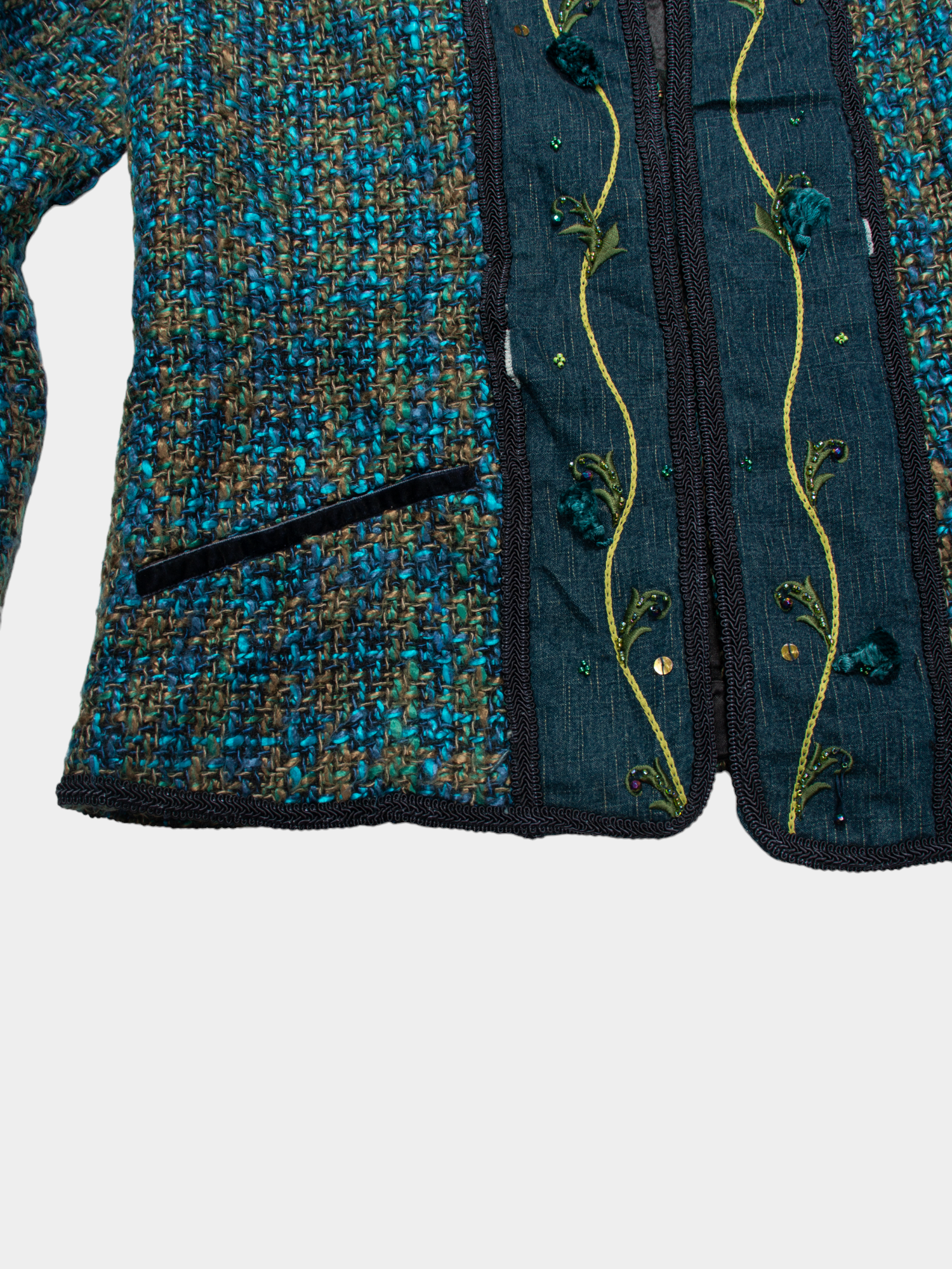 80s David Brooks Tweed Embroidered Open Jacket S - The Thrift