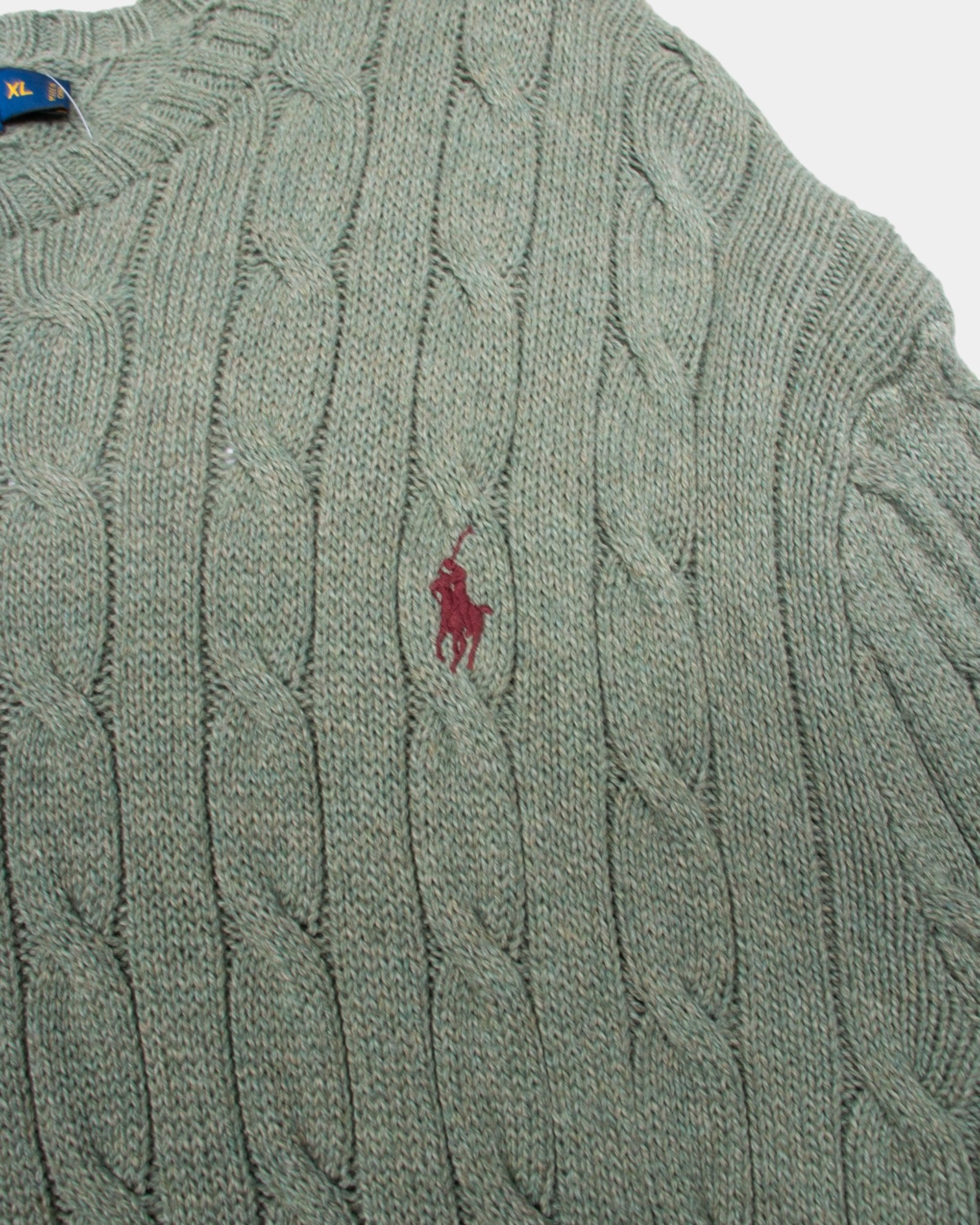 90s Polo Ralph Lauren Green Cable Knit Sweater XL - The Thrift