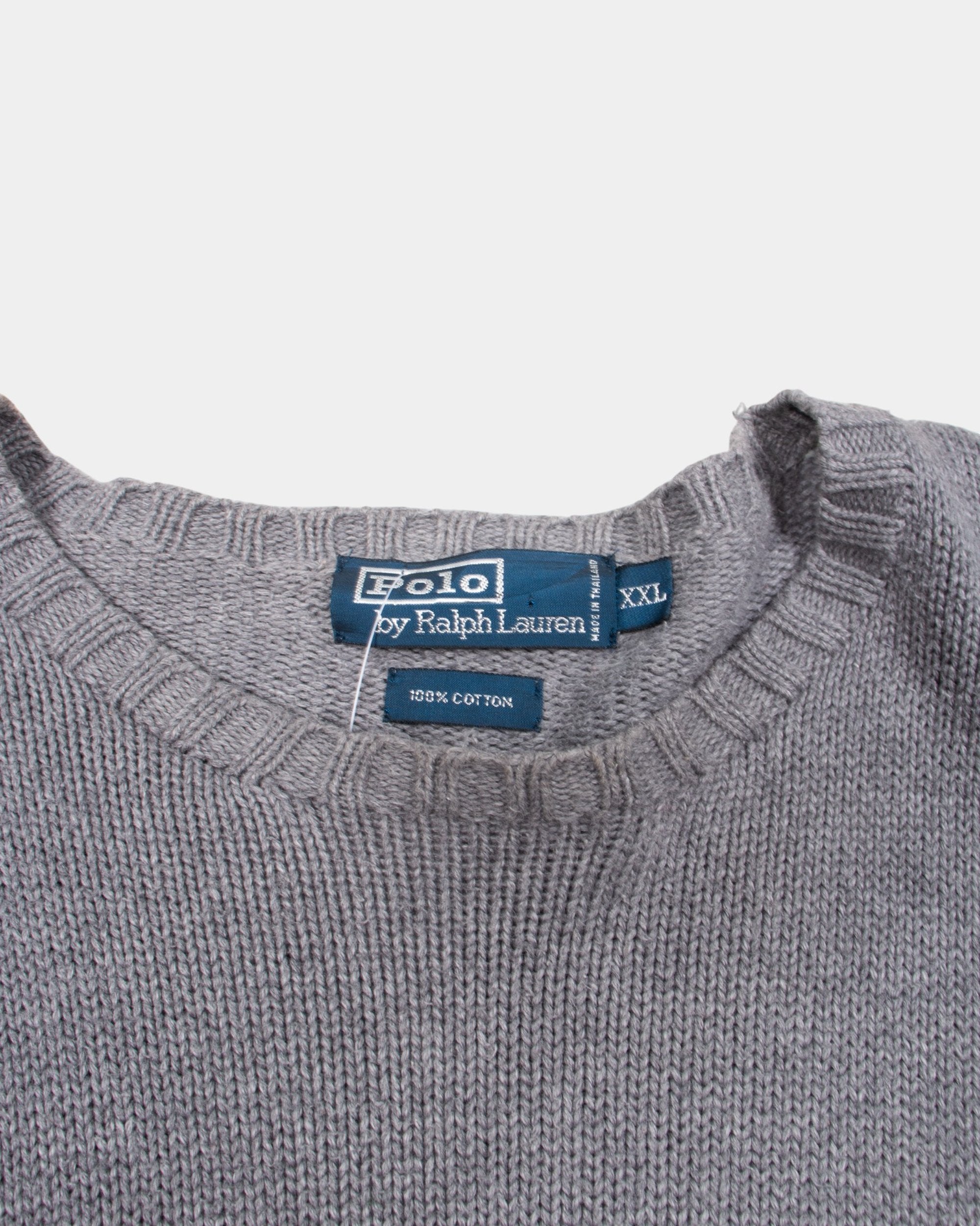 90s Polo Ralph Lauren Grey Knit Sweater XXL - The Thrift