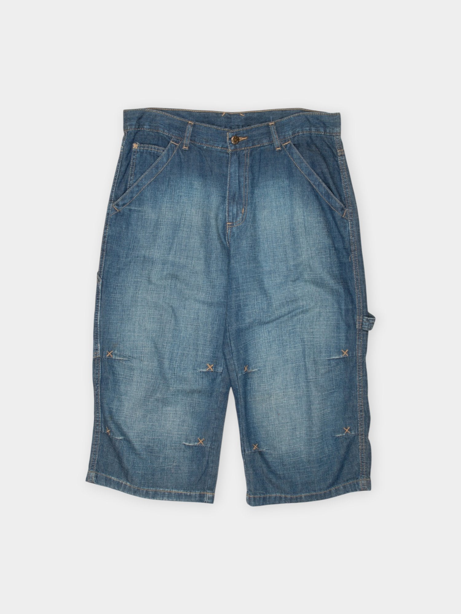 90s Denim Blue Cargo Shorts 34W 19.5L - The Thrift