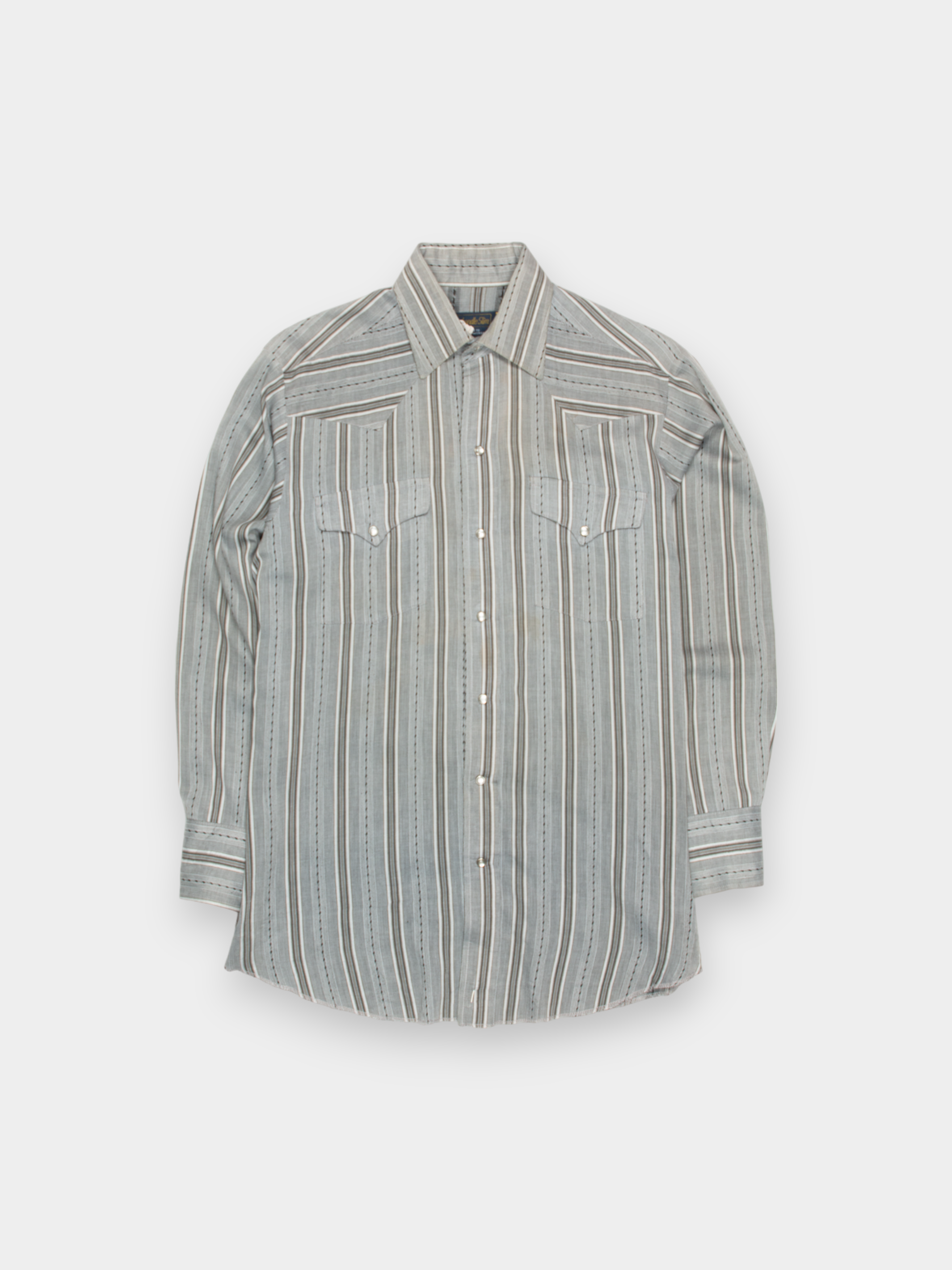 Vintage Panhandle Slim Grey Striped Western Shirt M - The Thrift