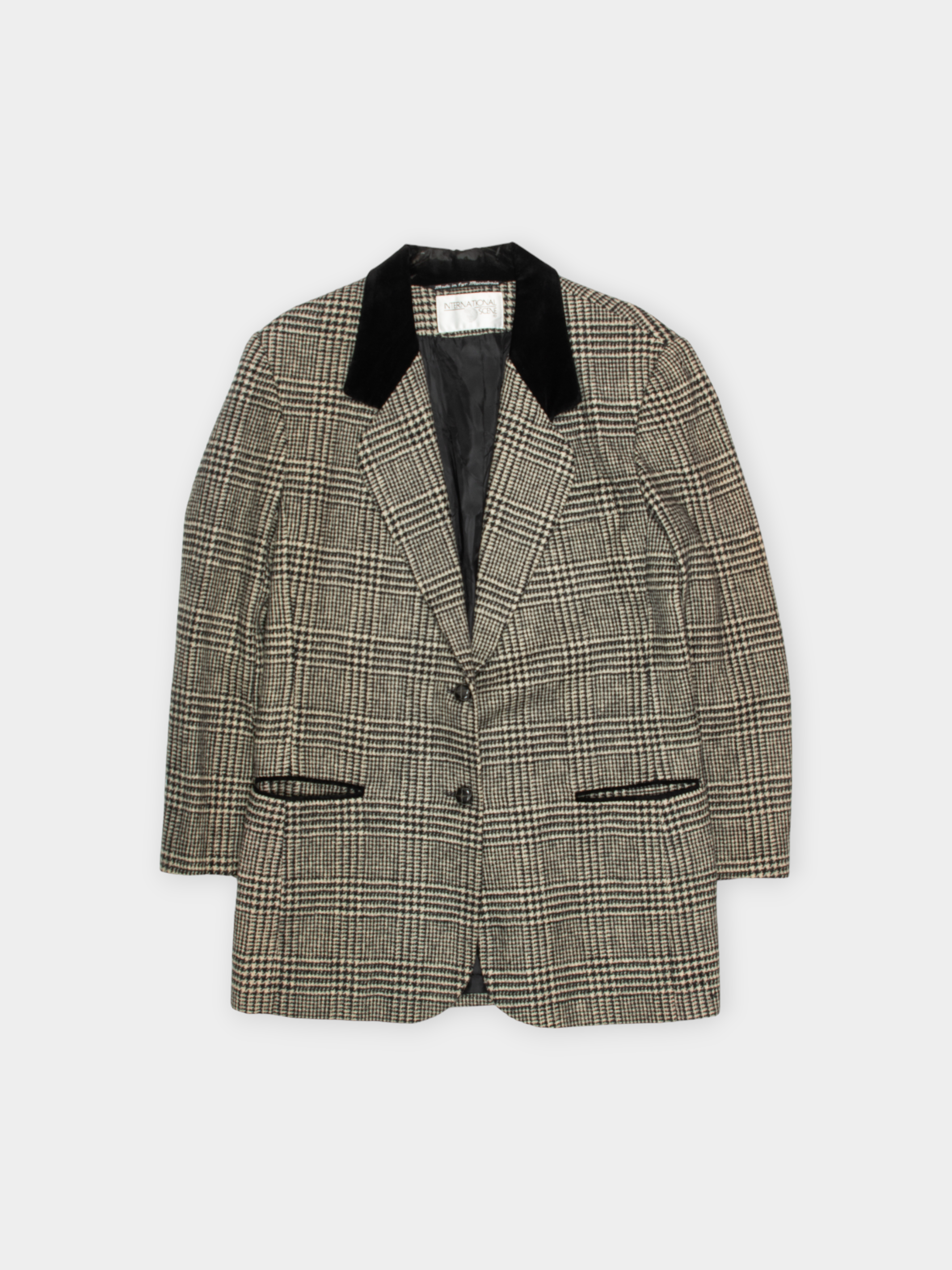 90s International Scene Black & White Plaid Vintage Blazer S - The Thrift
