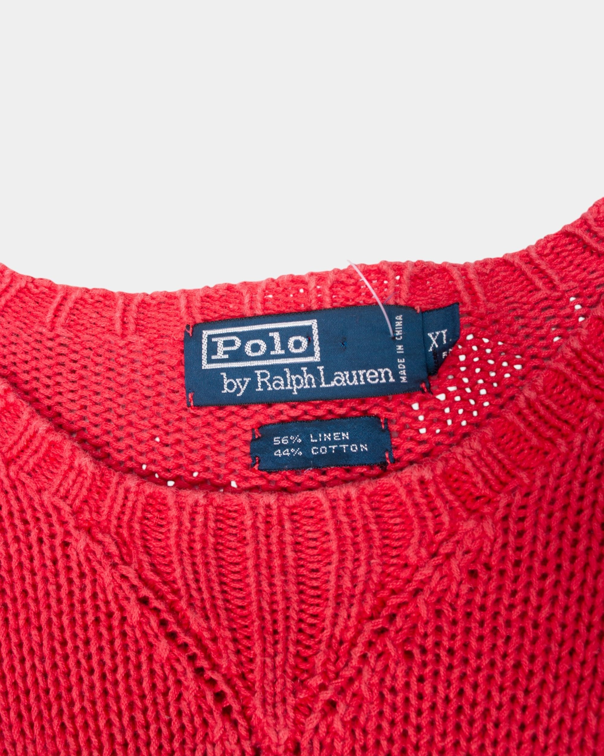 90s Polo Ralph Lauren Red Linen Sweater L - The Thrift