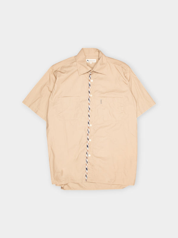 90s Aquascutum Tan Checked Trim Shirt L