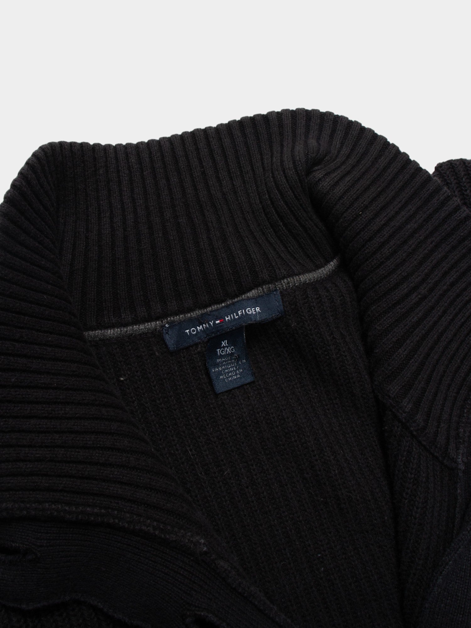 00s Tommy Hilfiger Black Knit Cardigan XL - The Thrift