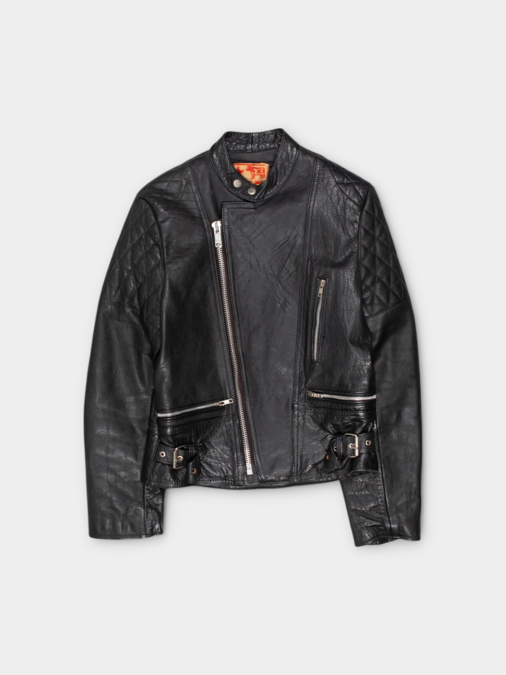Vintage Real Cow Hide Black Biker Jacket S - The Thrift