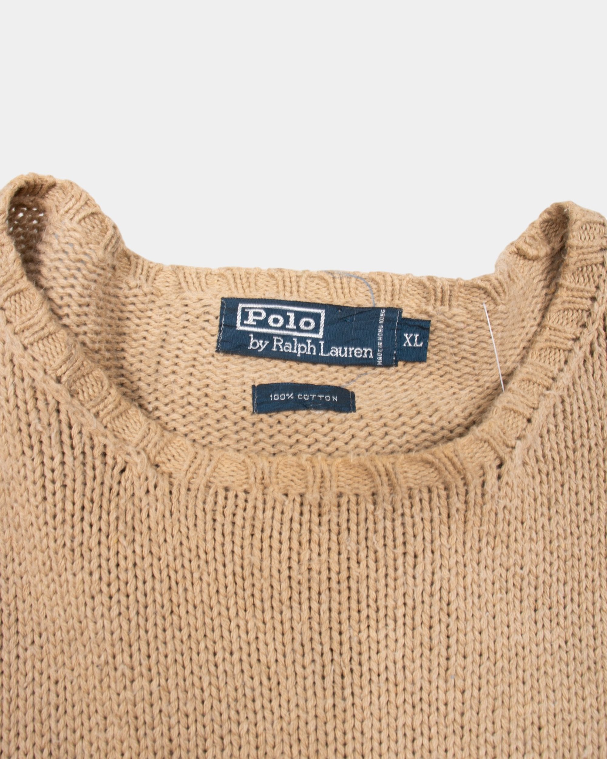 90s Polo by Ralph Lauren Cream Cotton Jumper XL - The Thrift